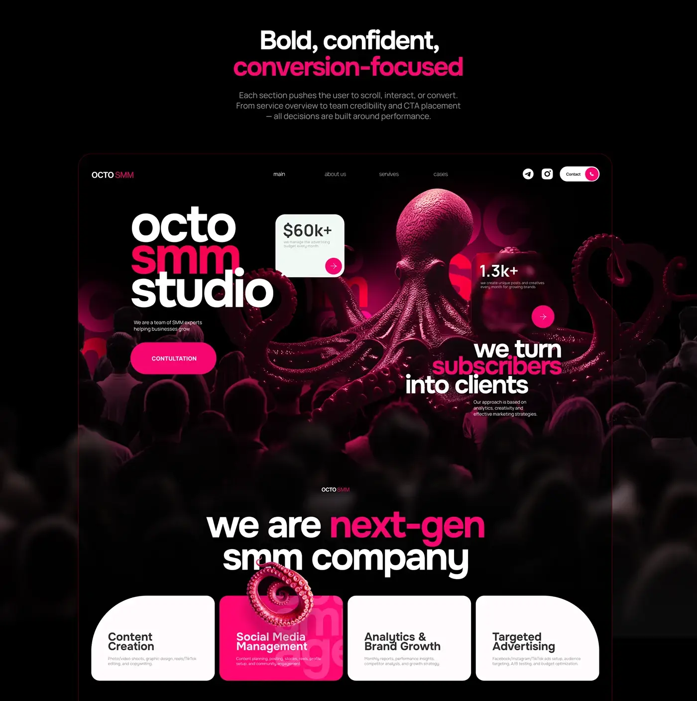 Octo SMM main website page design